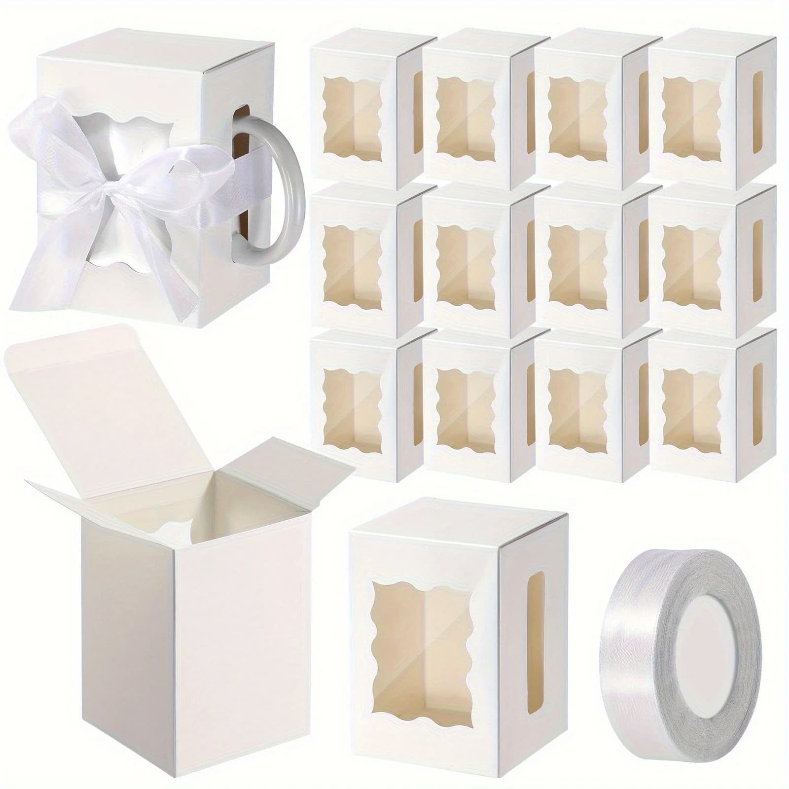 12 Scatole Regalo per Tazze con 1 Rotolo di Nastro, Confezione Regalo Trasparente per Tazze Vuote da 11-12 oz per Sublimazione, Tazze da Vino