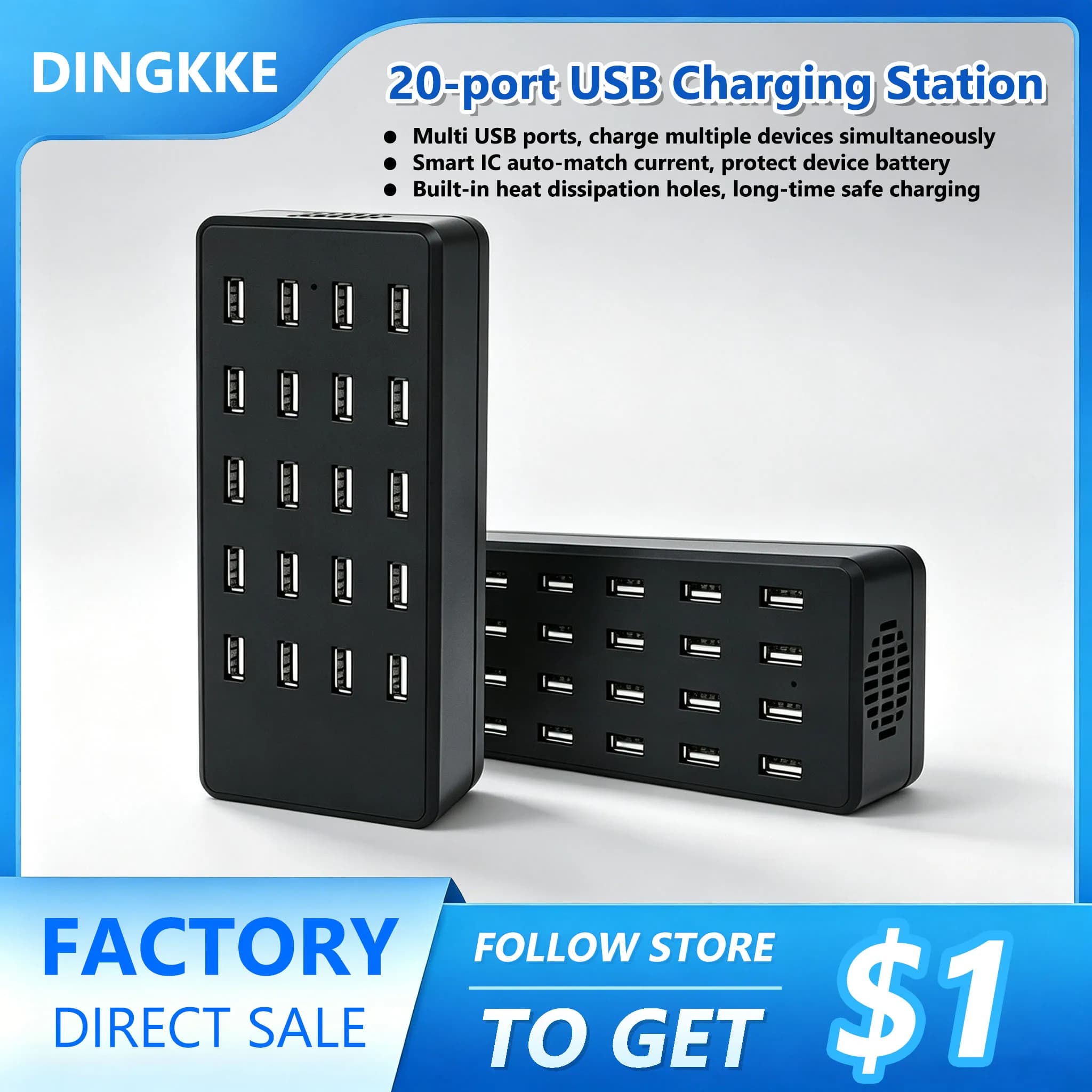 ABS EU/JP/BR Plug 10/20/24 Port Type- C USB Charger Station for Multi-Phones Power Bank Bluetooth Earphone Charging