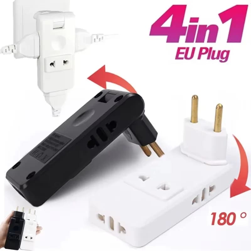 Adattatore da parete con presa elettrica 4 in 1 con spina europea 180 ° Adattatore elettrico rotante per presa di corrente da viaggio, casa e ufficio