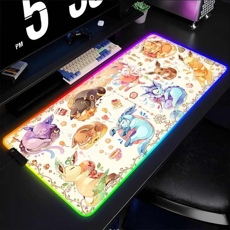 Tappetino per mouse in gomma LED, retroilluminato, grande, per tastiera computer, accessori da gaming, tappetino RGB P-Pokemon per PC, tappetino da scrivania per gamer