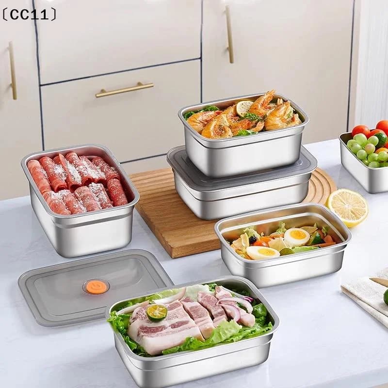 Stainless Steel Camping Lunch Box Sealed Leak-proof Bento Box Large Capacity Refrigerator Freezer Storage Box〔CC11〕