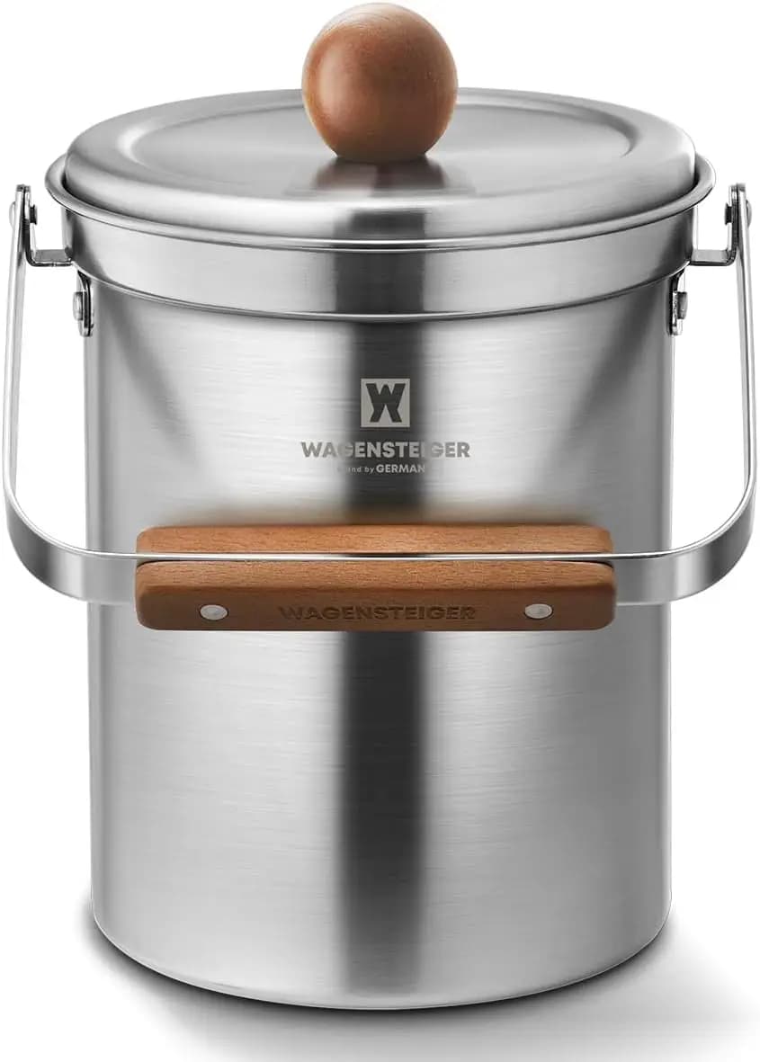 Cestino per compost in acciaio inossidabile da 3 litri con coperchio ermetico, pattumiera da appoggio da cucina senza odori, design con manico in legno