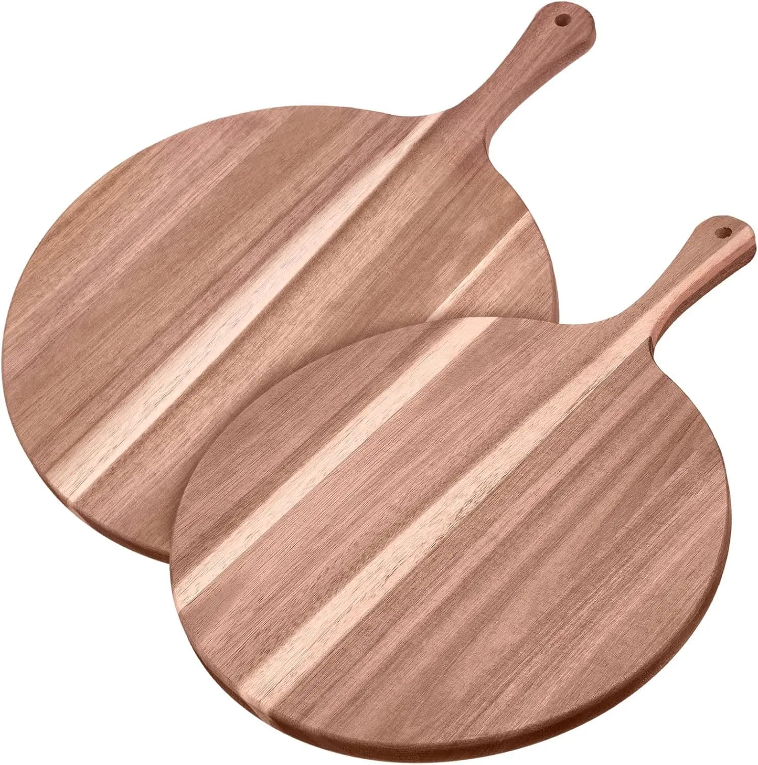 Set di 2 Taglieri Rotondi in Legno di Acacia, 16x12 Pollici, Tagliere per Pizza e Salumi con Manico per Cucina e Pasticceria