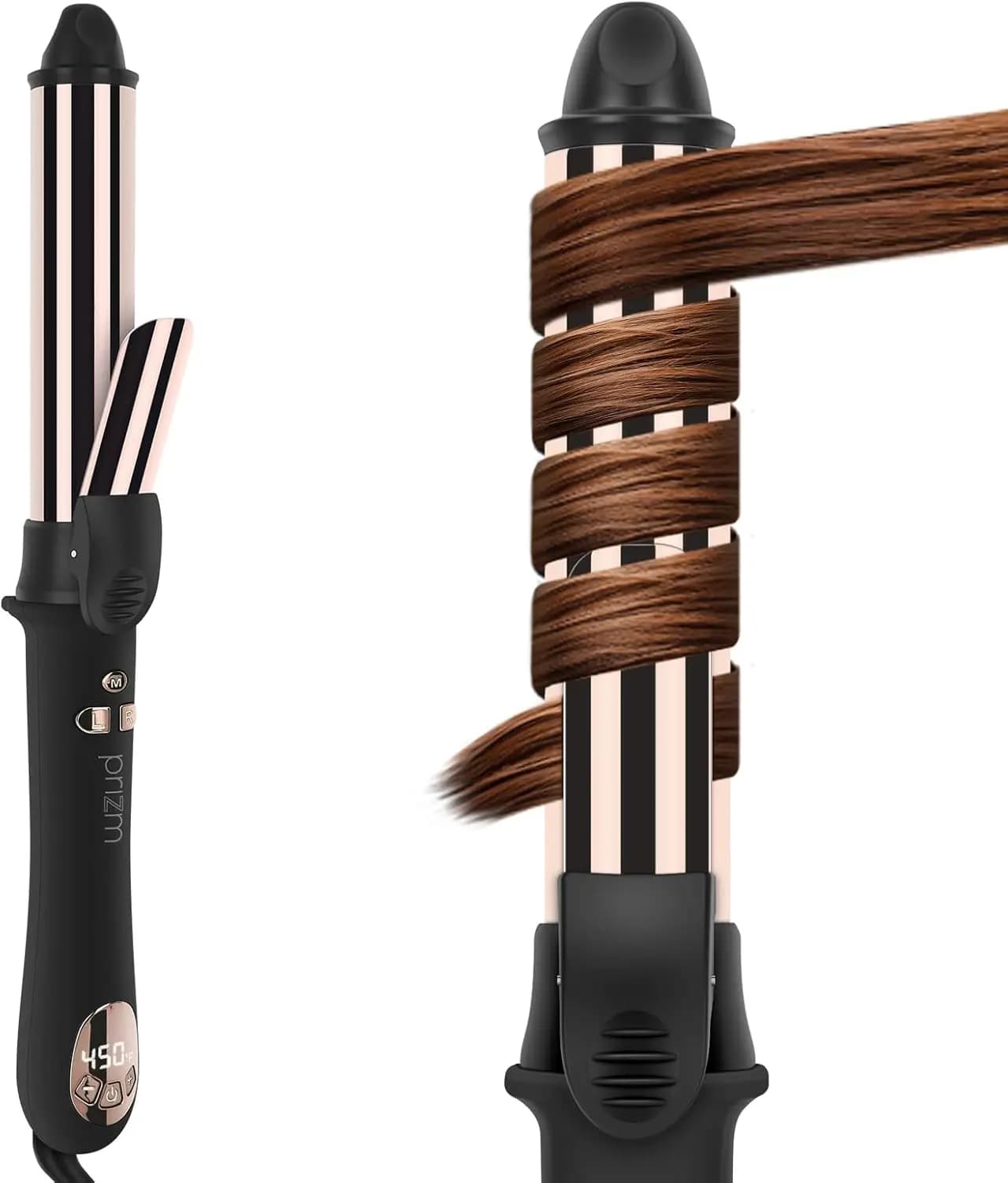 Ferro arricciacapelli automatico da 1,25 pollici, bacchetta rotante per arricciare i capelli fino a 450 gradi. ° Display LCD, spegnimento automatico e doppia tensione