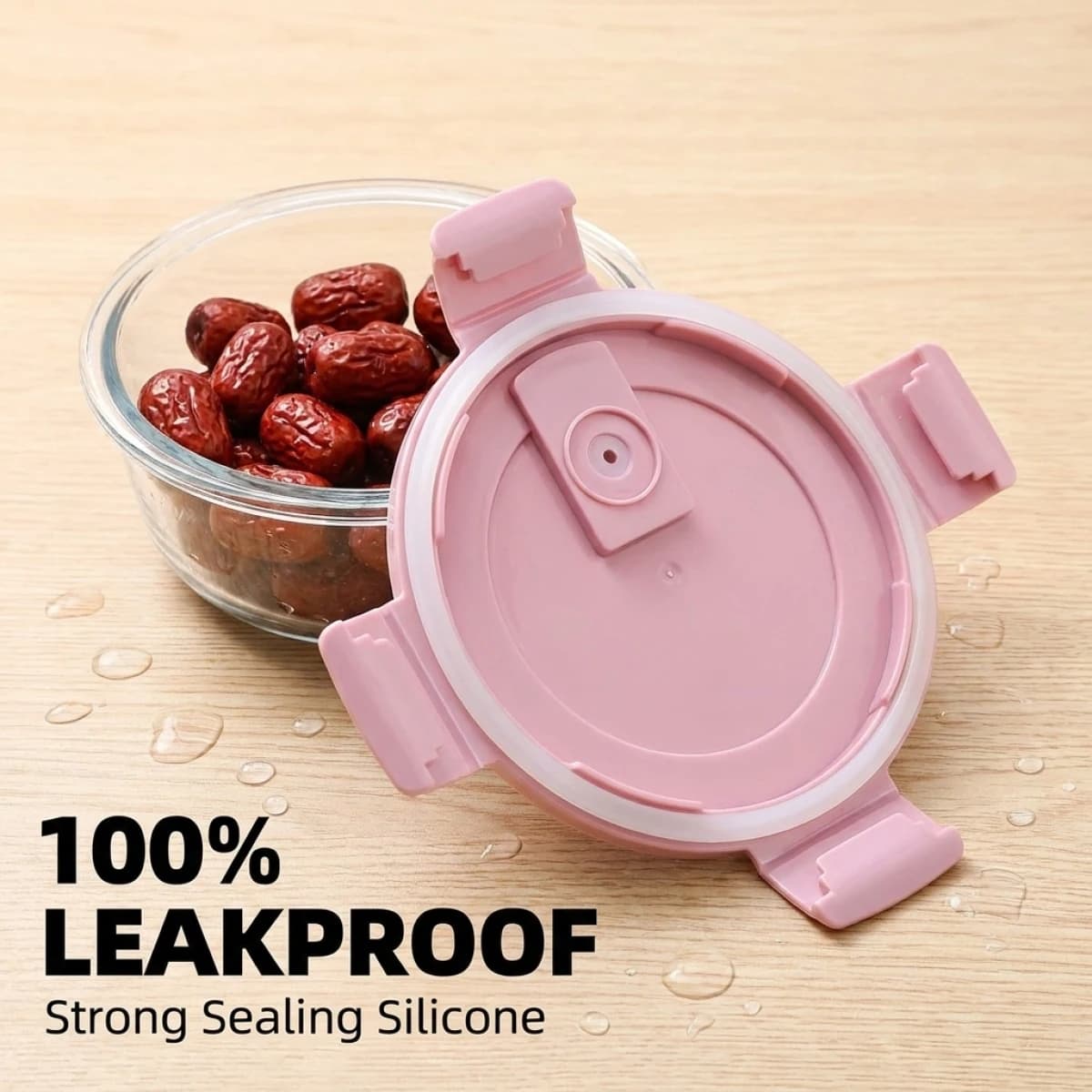 Contenitore in Vetro Rotondo Premium per Alimenti con Coperchio Rosa, Adatto al Microonde, Ideale per Preparazione Pasti, Conservazione in Frigorifero e Picnic all'Aperto