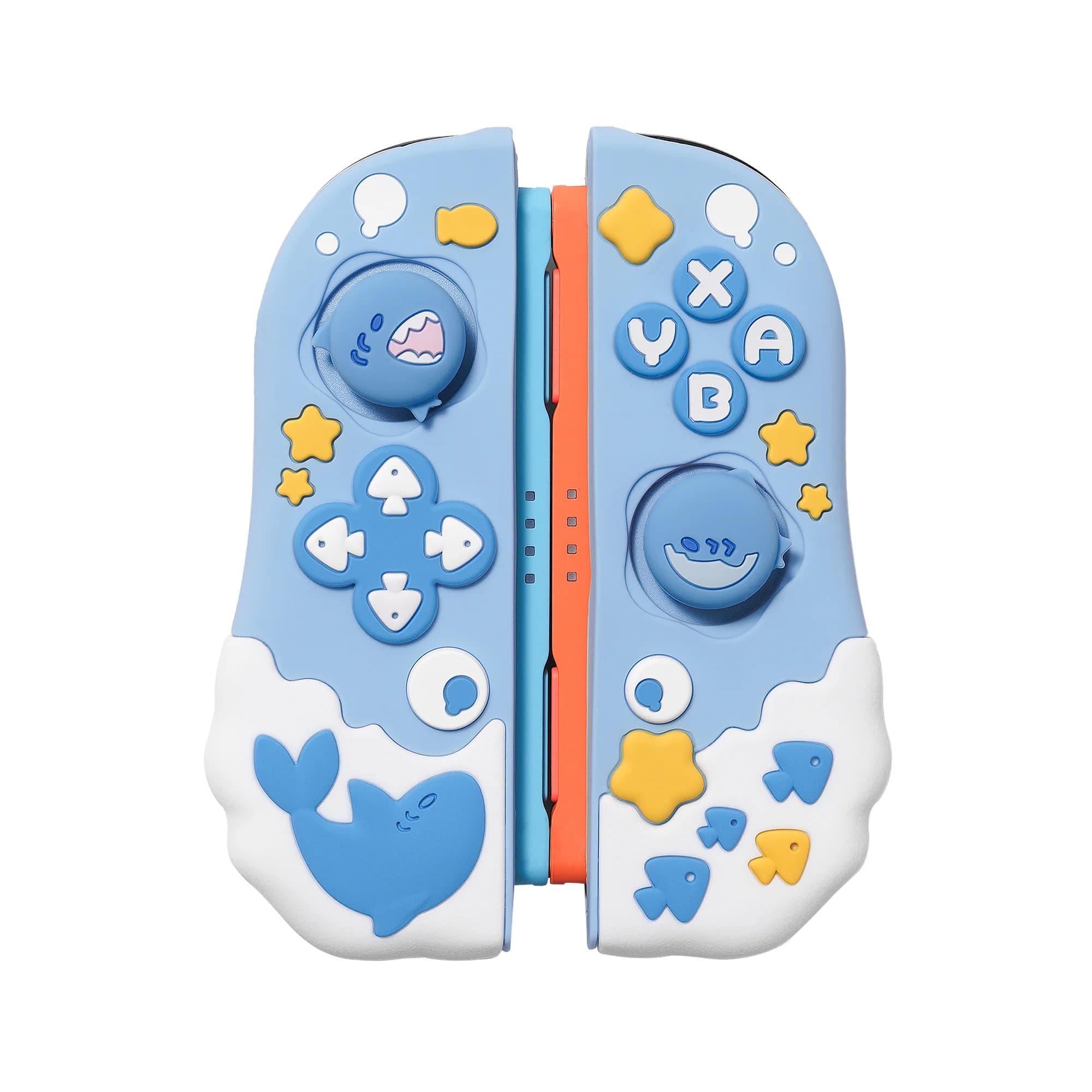 Custodia Protettiva GeekShare per Controller Joy-Con di Switch 2, Skin in Silicone per Controller Switch con 2 Grip per Pollice - Shark Party