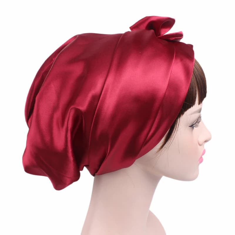 Women's Silk Satin Night Cap Pre-nown Waist Bowknot Turbante Bandana Chemo Berretto Night Care Hair Care Long-tailed hoods Scarf