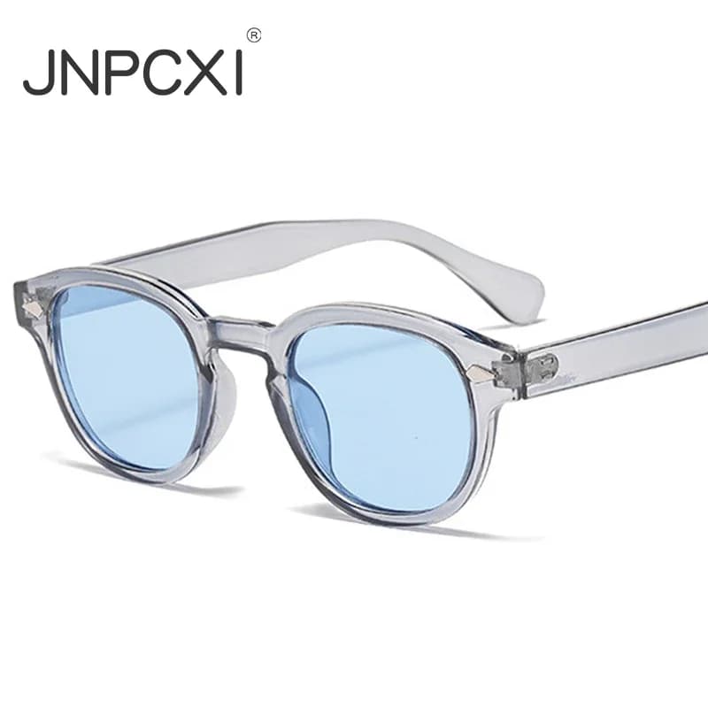 Vintage round sunglasses for women and men with retro rivet design blue gradient lenses UV400 protection