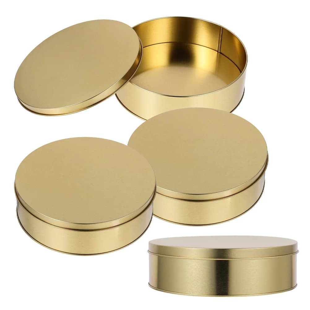 4Pcs Round Metal Storage Tins with Lids Christmas Cookie Jar Holiday Treat Container for Candies Chocolates Nougat Dried Fruits
