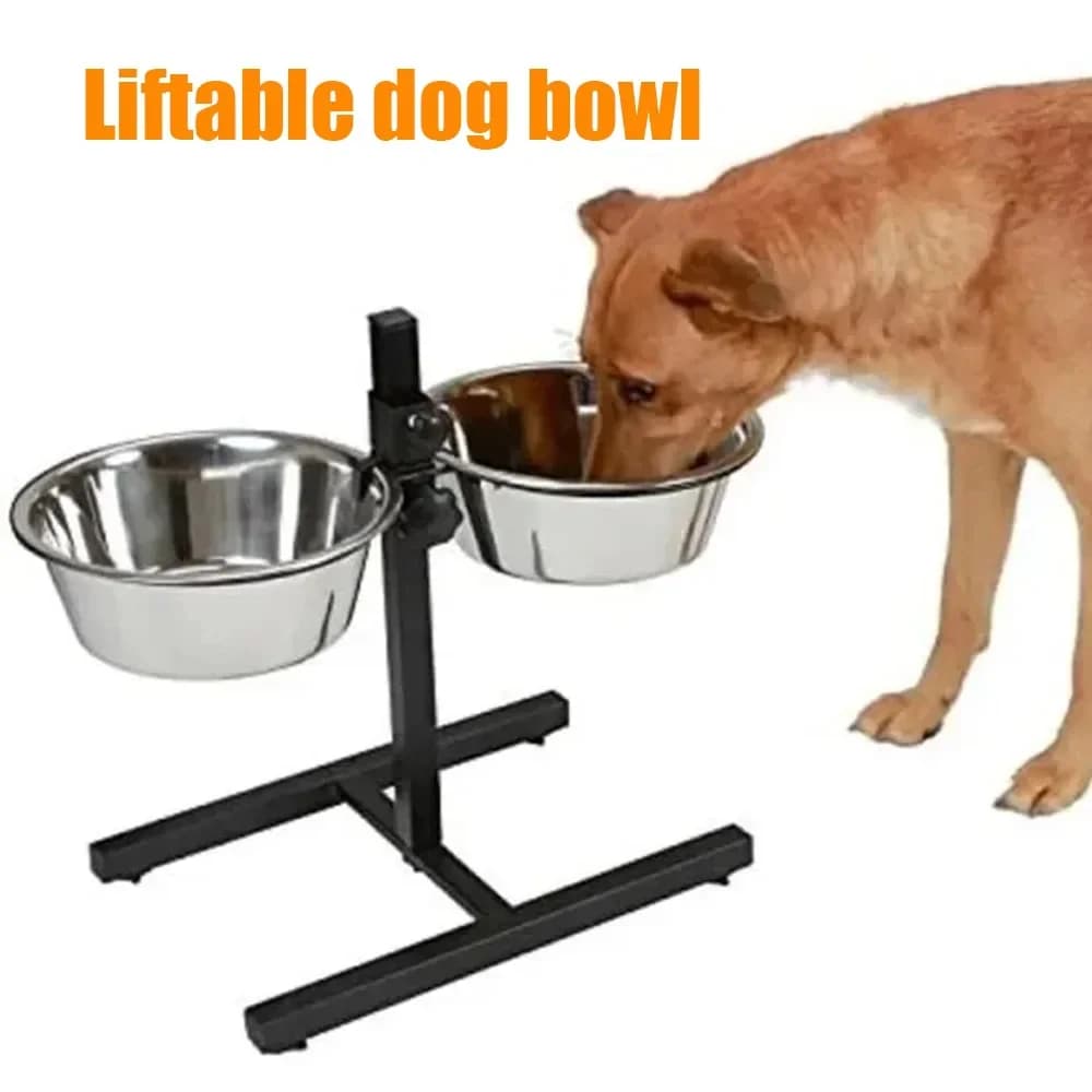 Pet Water Bowl Stainless Steel Adjustable Height Dog Bowl Elevated Pet Feeder 4 Non Slip Feet Durable Anti Tip Dog Accessories