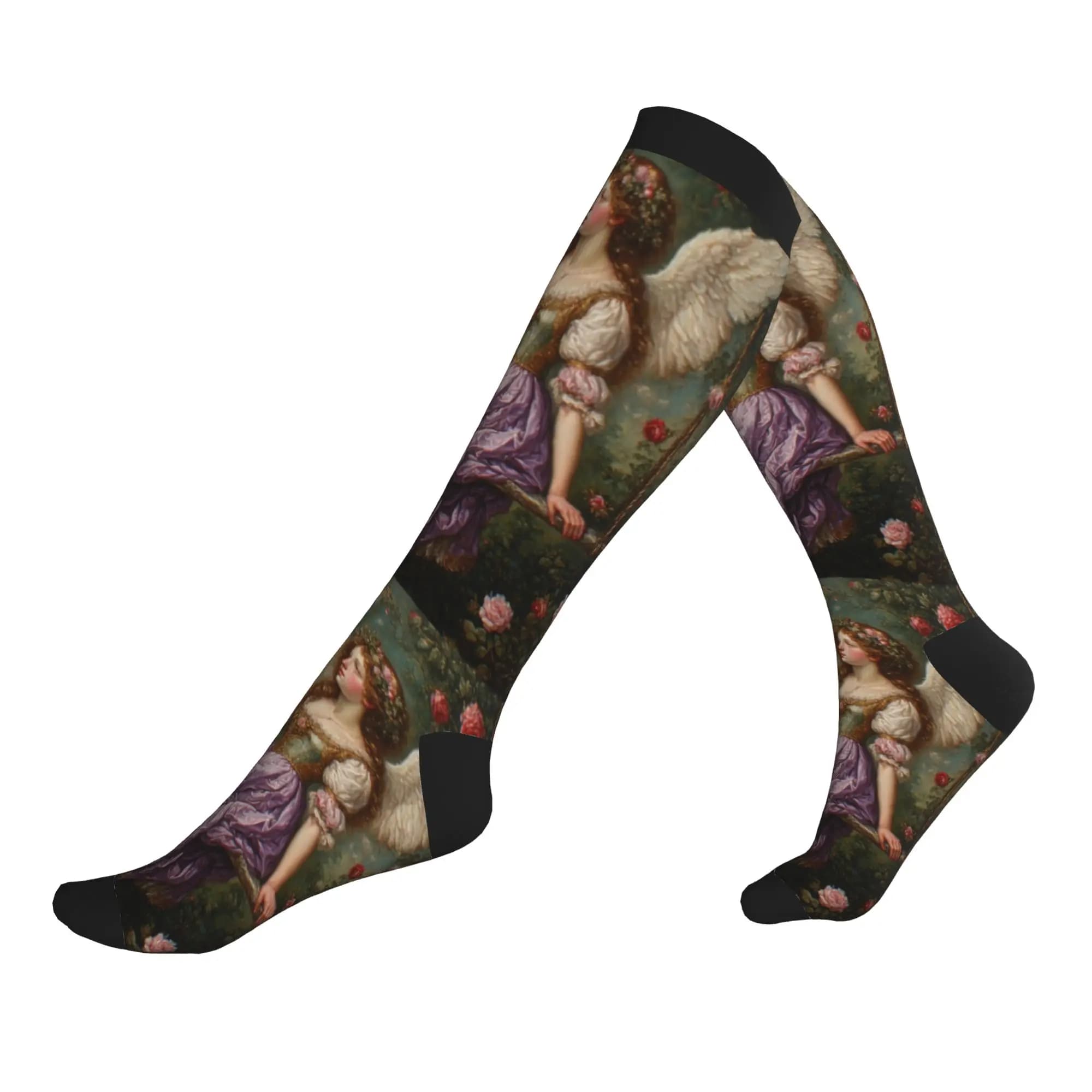 Kawaii Men's Victorian Angel And Flowers Dress Socks Unisex Breathbale Warm 3D Printing Sports Compression Socks