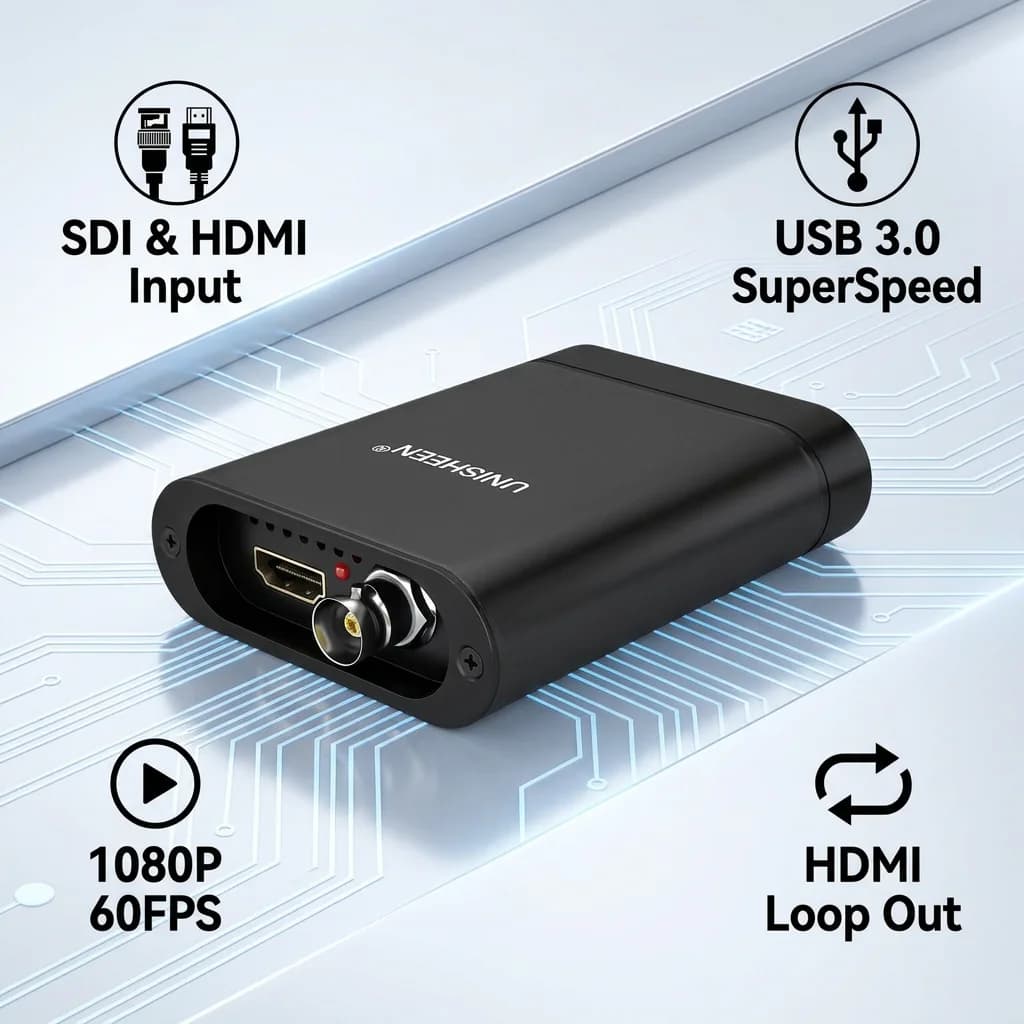 UC3200HS 1080P60 SDI HDMI Video Capture Box Support Wirecast XSplit Use 2 Channels Video Grabber Card for Media Production