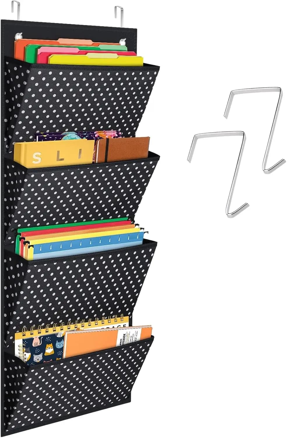 Organizzatore da parete in tessuto a 4 tasche, da appendere sopra la porta, per forniture da ufficio, quaderni, posta, lettere, cartelle - Bianco