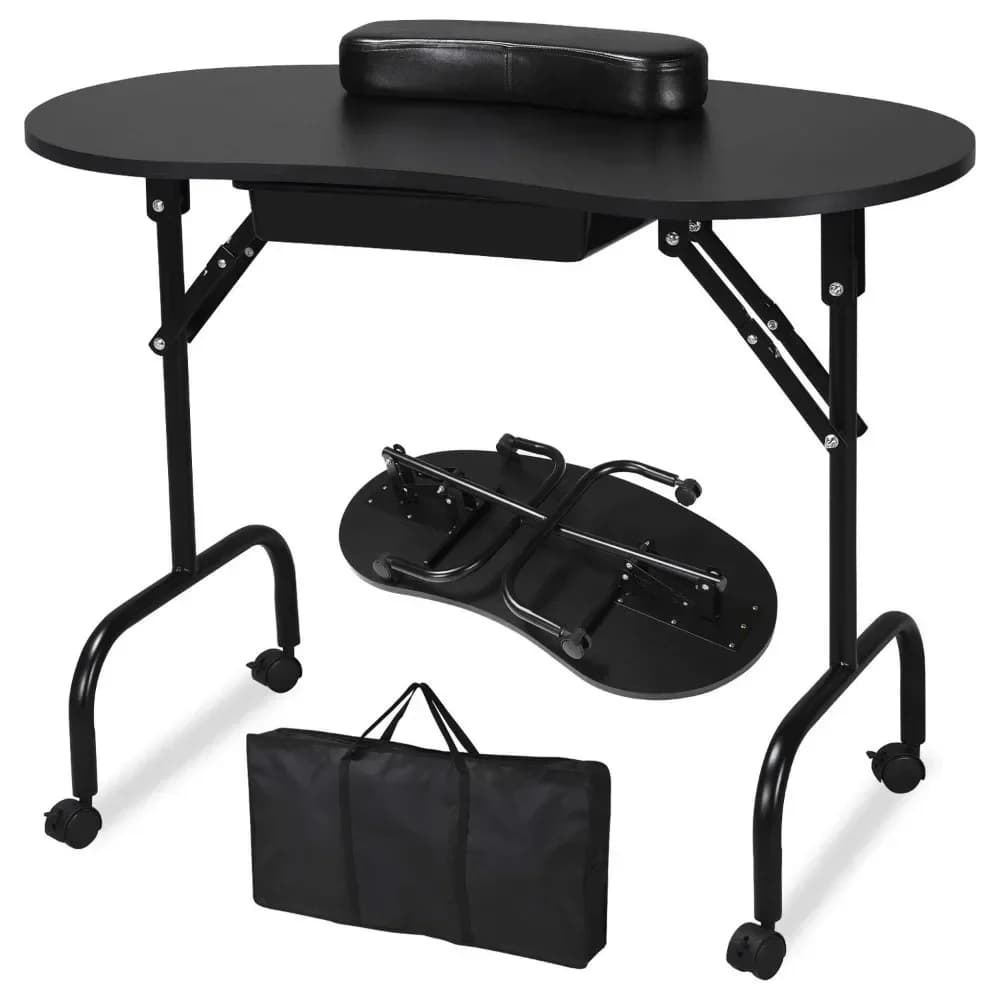 Yaheetech Tavolo per manicure portatile e pieghevole da 37 pollici, postazione di lavoro per unghie con grande cassetto/polsino comodo/controlabile