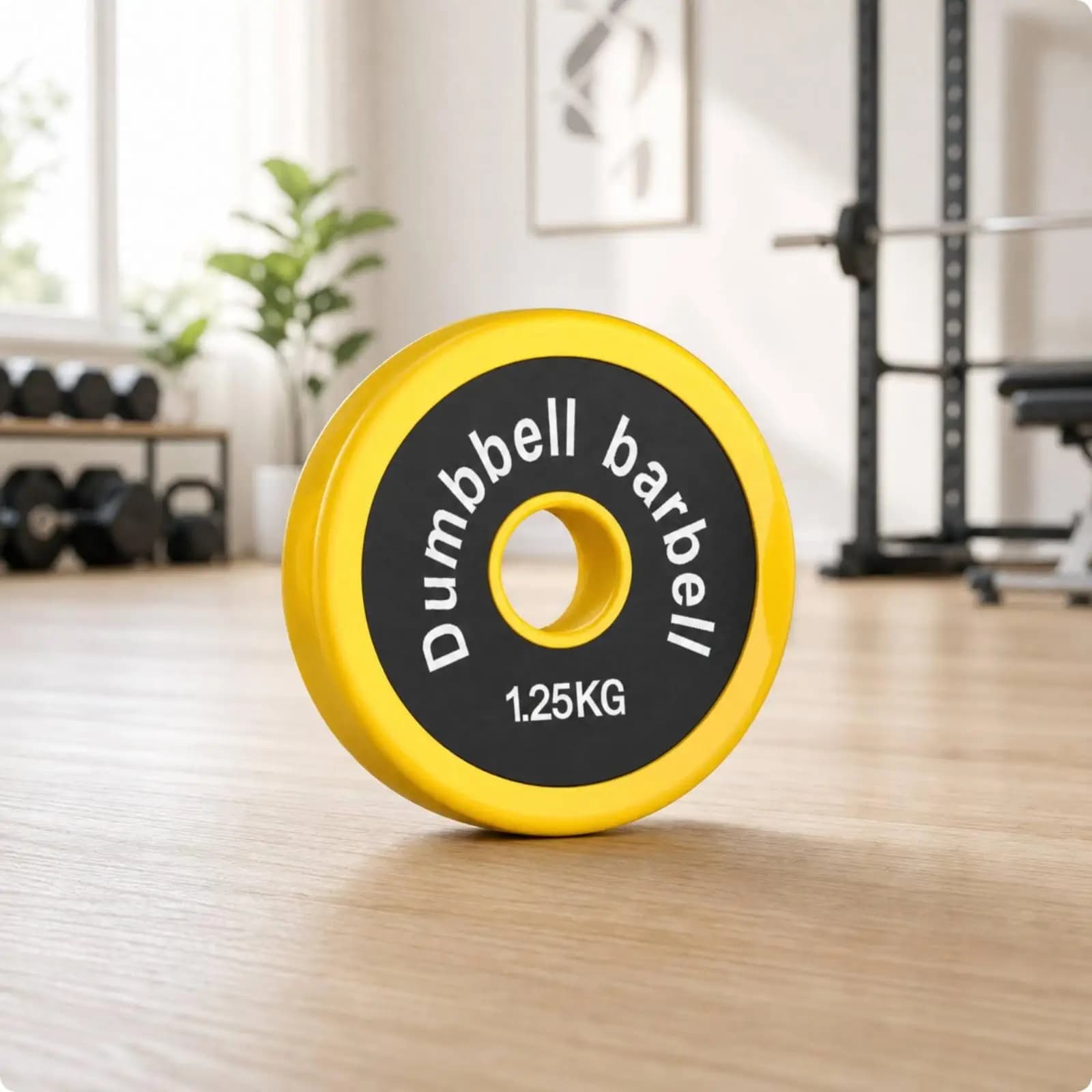 Rubber Weight Plate for Barbell Cast Iron Core Dumbbell Load Disc Heavy Duty Strength Training Home Gym Equipment Yellow Coating