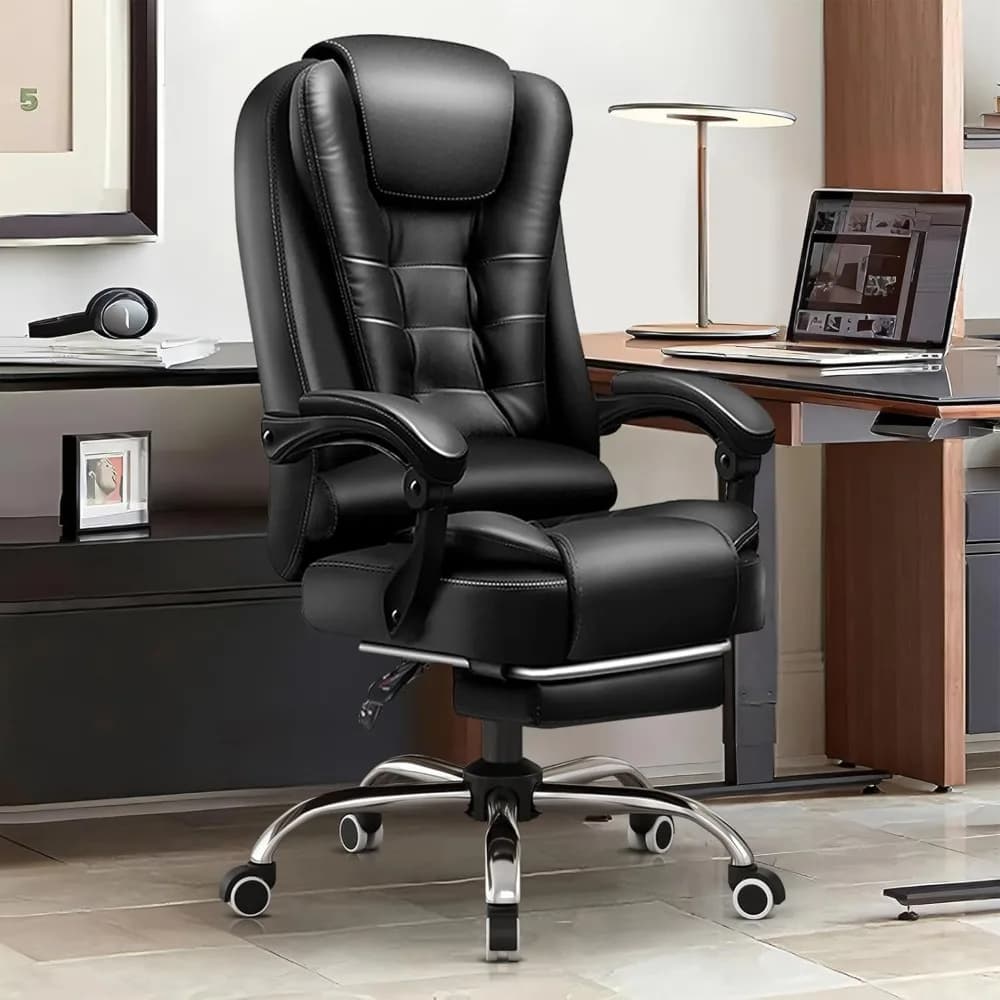 Sedia da ufficio ergonomica con supporto lombare Sedia da scrivania direzionale in pelle Sedia da gioco per computer con schienale alto con poggiapiedi per la casa