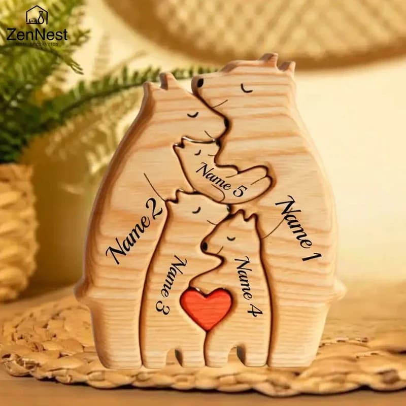 Puzzle in Legno Famiglia di Orsi Personalizzato con Nome, Decorazione per la Casa, Regalo Emozionante per Natale e Ringraziamento per Mamma e Bambino