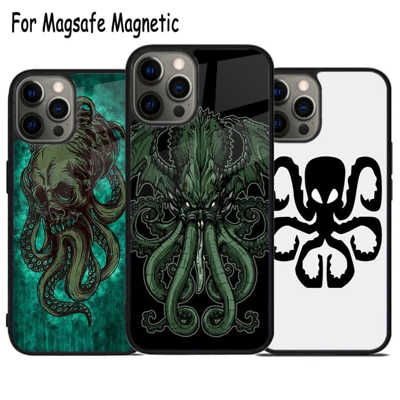Custodia per telefono con ricarica wireless Cthulhu Fhtagn Gothic per iPhone 17 Air 15 16 16e 14 13 11 12 Pro Max Plus, Cover Magnetica Magsafe