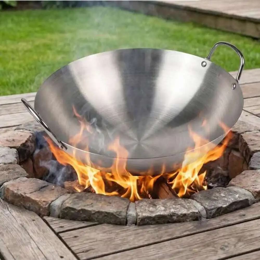 Stainless Steel With Double Handles, Thickened Heavy Duty Frying Pan For Home Kitchen Farmhouse Restaurant Courtyard Outdoor