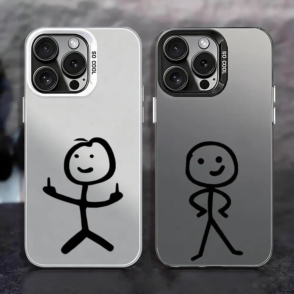 Cover per iPhone 17 16 16e 15 14 13 12 11 Pro Max Plus, colore argento, opaca, antiurto - P-Provocative Stickman