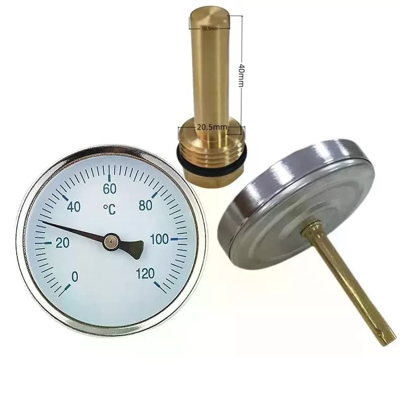 1 1/2" Screw Axial Thermostat Piece for Heating 120 ° Bimetallic Thermometer for water temperature with copper sheath