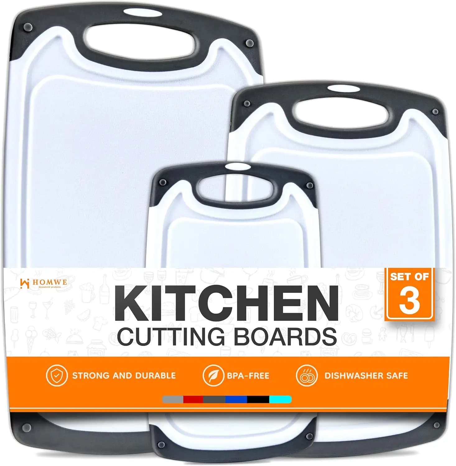 Set di Taglieri da Cucina Senza BPA, con Manici Antiscivolo, Reversibili e Grigi - Confezione da 3 per Cuochi