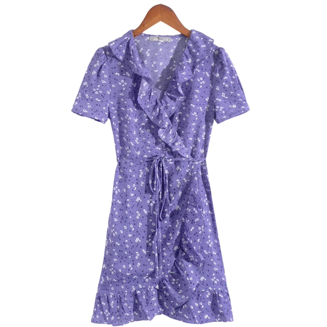 Low Cut V Neck Body Shaping Lace Tie Dress Floral Print Waist Cinching Short Skirt Sexy Floral Print Summer Dress