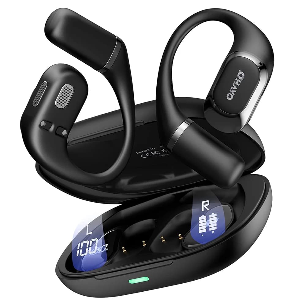 Ohayo Auricolari Open-Ear Ganci per l'orecchio Cuffie Bluetooth 5.4 wireless IPX6 Auricolari sportivi a conduzione aerea impermeabili TWS con microfono
