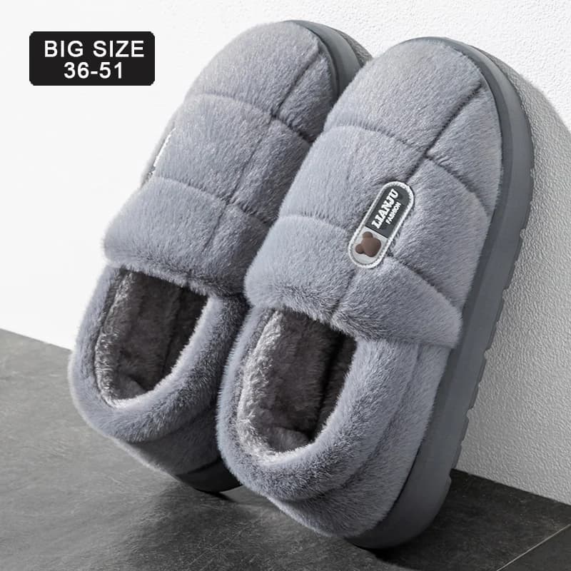 Men's Winter Slippers Solid Color Cowling Heels Non-slip Plush Slippers Women's Home Casual Shoes Cotton Size 50 51