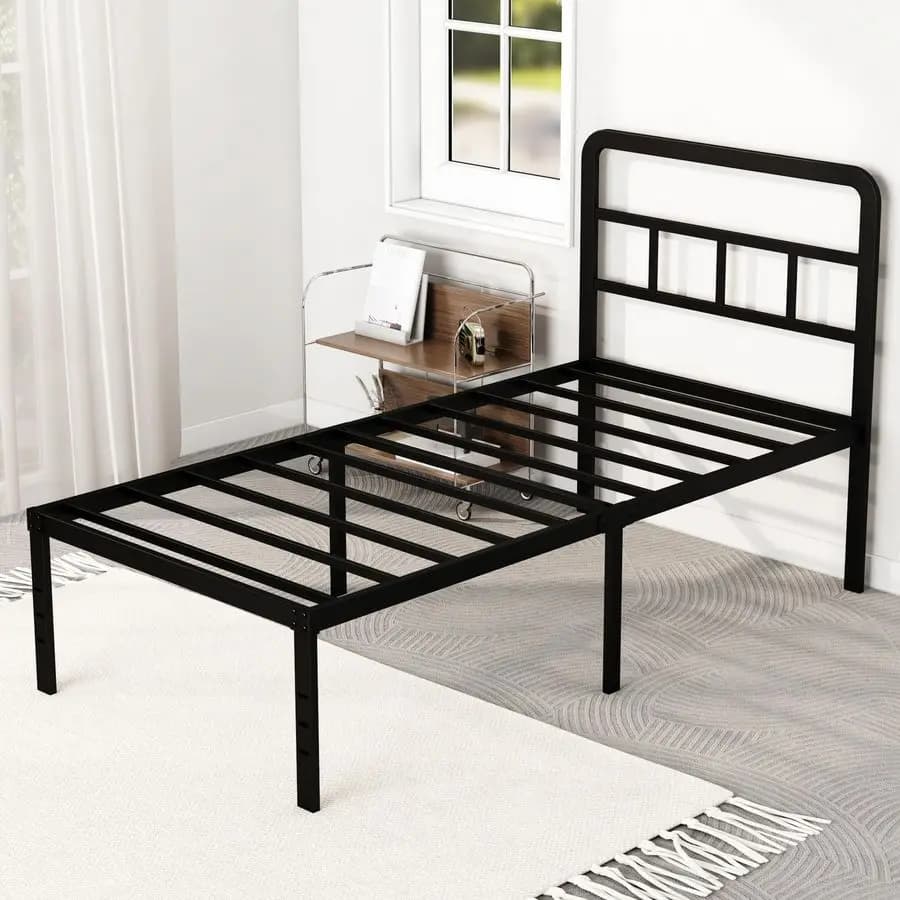 Bed structures with 18 inch headboard, metal platform without need of spring mesh, base for durable steel mattress, easy mounting