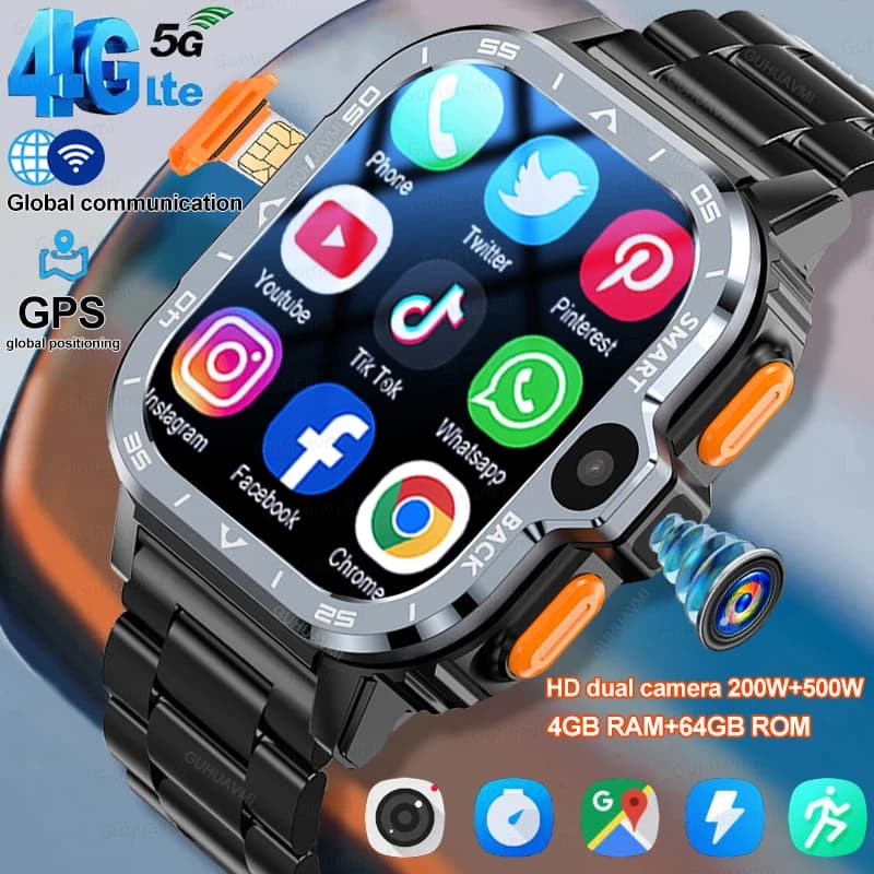 CPU quad-core Android Smart Watch Bracciale sportivo GPS Doppia fotocamera HD Scheda SIM WIFI Accesso rapido Internet wireless Smartwatch NFC