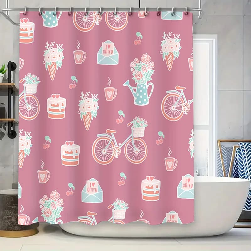 Set di tende da doccia con motivo floreale rosa, decorazioni da bagno impermeabili per la decorazione domestica, 180 cm x 180 cm (viola)