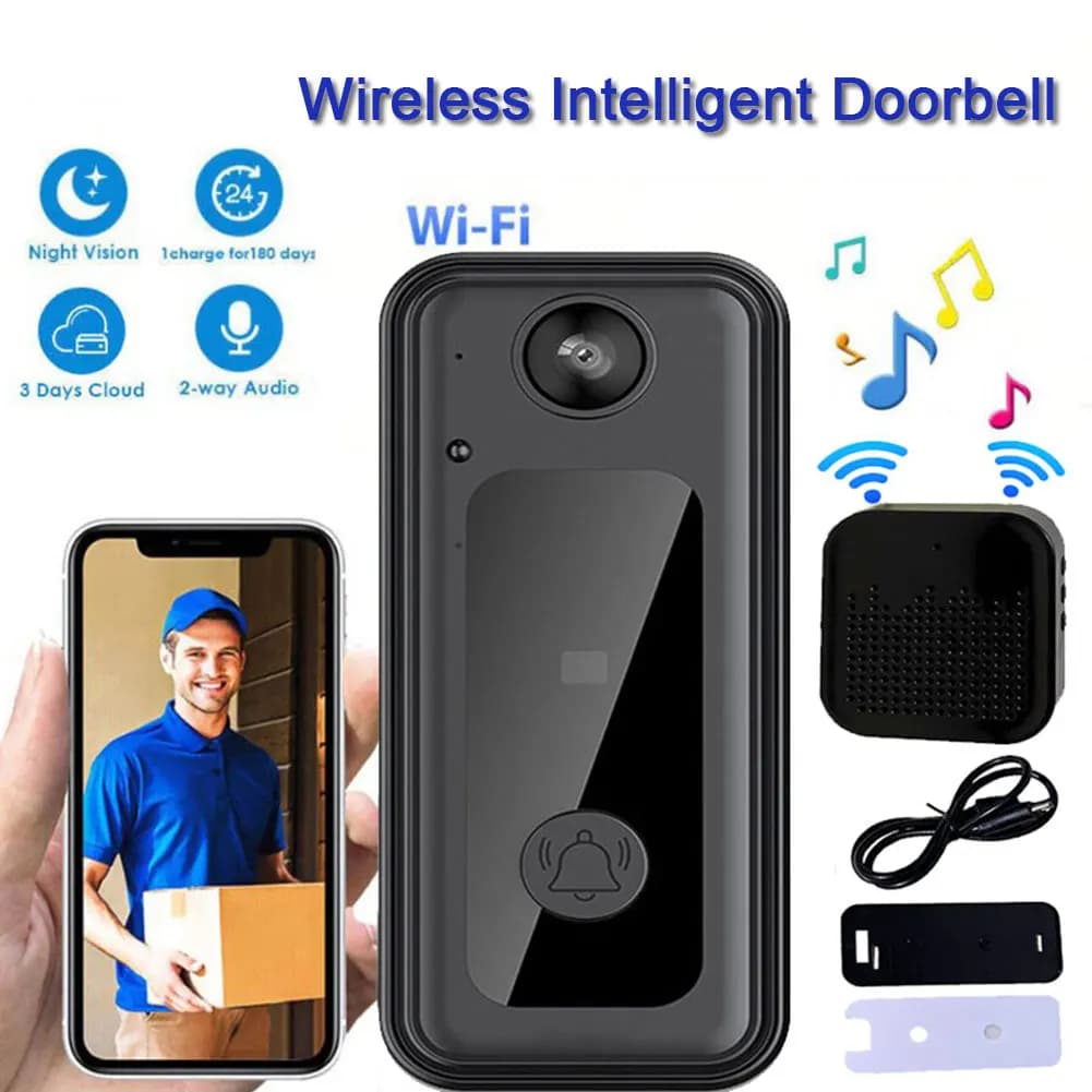 Campanello per telefono senza fili Visione notturna a LED Campanello video intelligente Campanello di sicurezza Archiviazione su cloud Alimentato a batteria Immagine dal vivo 1080HD