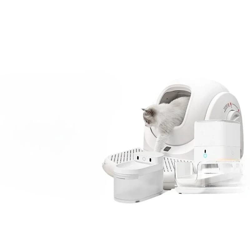 Smart cat litter box + cat water dispenser + pet feeder set, automatic cat toilet.