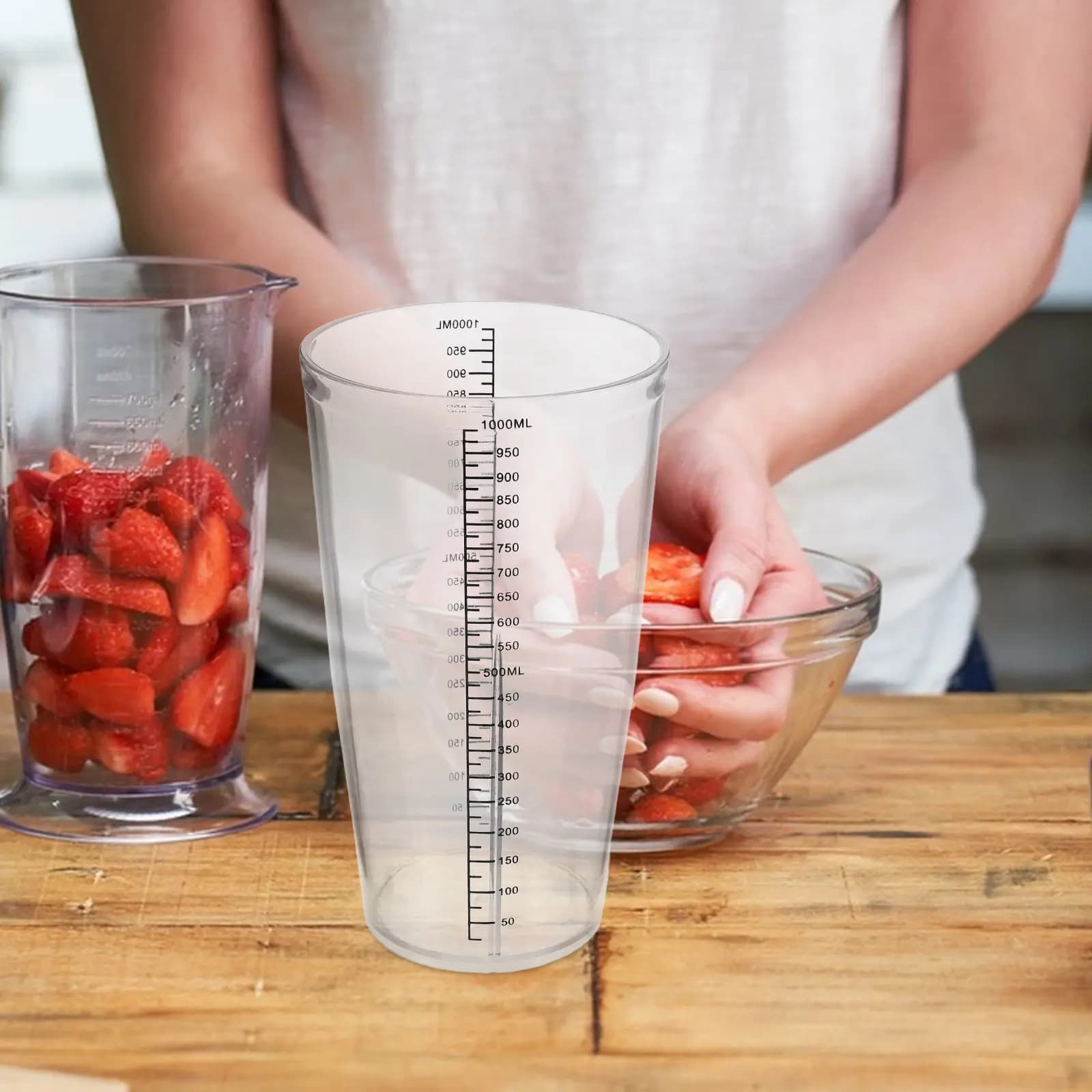 Bicchiere per Frullatore 1000ml in Plastica Graduato, Bicchiere di Ricambio Trasparente con Scala per Frullati e Succhi, Accessorio per Frullatore, Bicchieri Graduati per Miscelazione