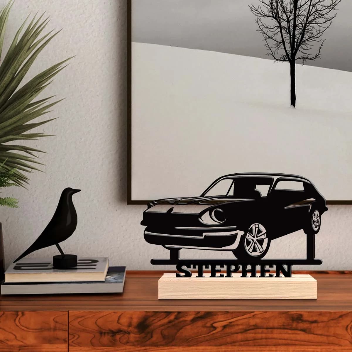 1pc Customized Metal Handicraft Ornaments Customizable Name With Wooden Base Art Decoration, Desktop Decoration