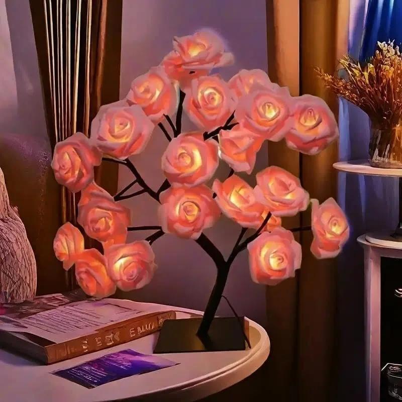 Lampada a LED a forma di albero di rose, luce notturna artificiale a bonsai alimentata tramite USB/batteria, lampada da tavolo decorativa per camera da letto, feste, matrimoni, compleanni