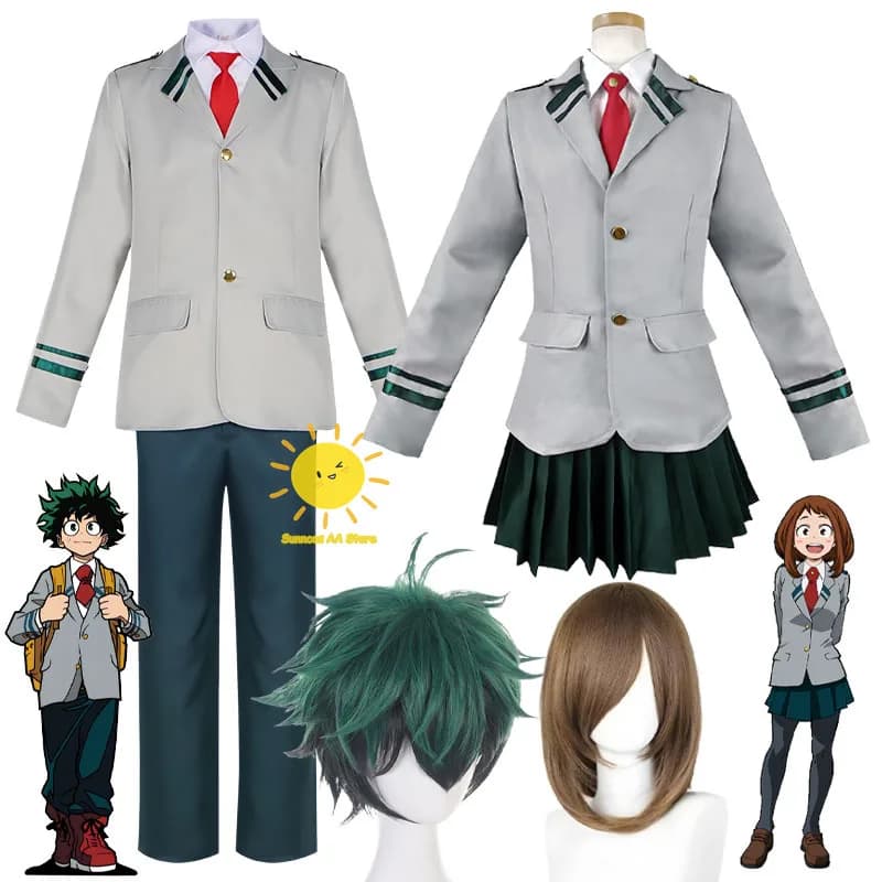 Costumi Cosplay Anime My Hero Academia di Midoriya Izuku e Ochaco Uraraka, Uniformi con Cravatta, Abiti per Halloween Unisex