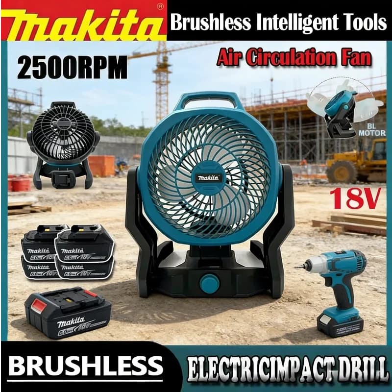 Ventilatore Portatile Makita Senza Fili, Ventilatore da Campeggio e da Tavolo Compatibile con Batterie BL1830, M18, DCB200 18V