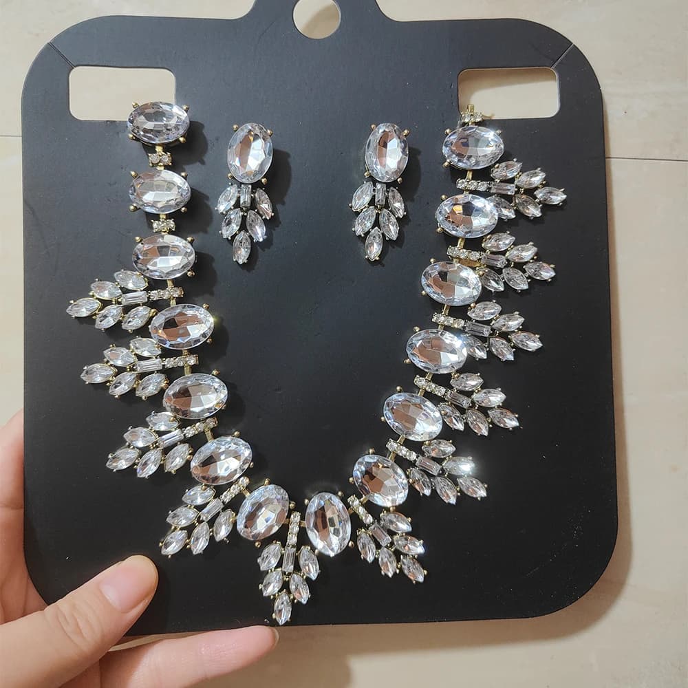 Set di Gioielli Vintage per Donna, Lussuoso Set da Sposa con Orecchini e Collana Girocollo con Cristalli Blu Reale e Strass