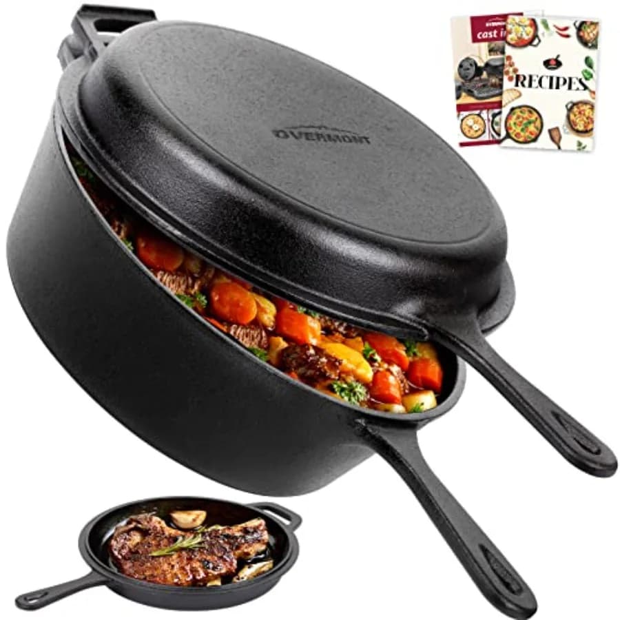 Ghisa pan with lid - Dutch pot 2-in-1 in Ghisa - Pentola Deep 3.2QT with pan - Kitchen tool Pretreated Multifunction