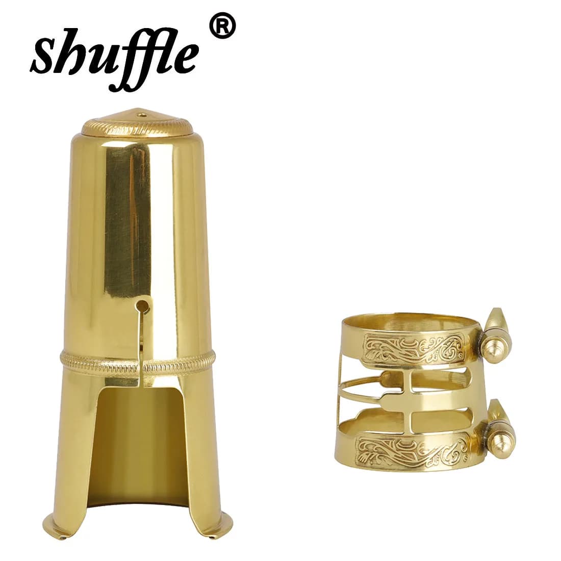 Saxophone Mouthpiece Metal Ligature Clip And Mouthpiece Cap Double Screws Adjust Golden Alto Tenor Saxophone Accessories Parts
