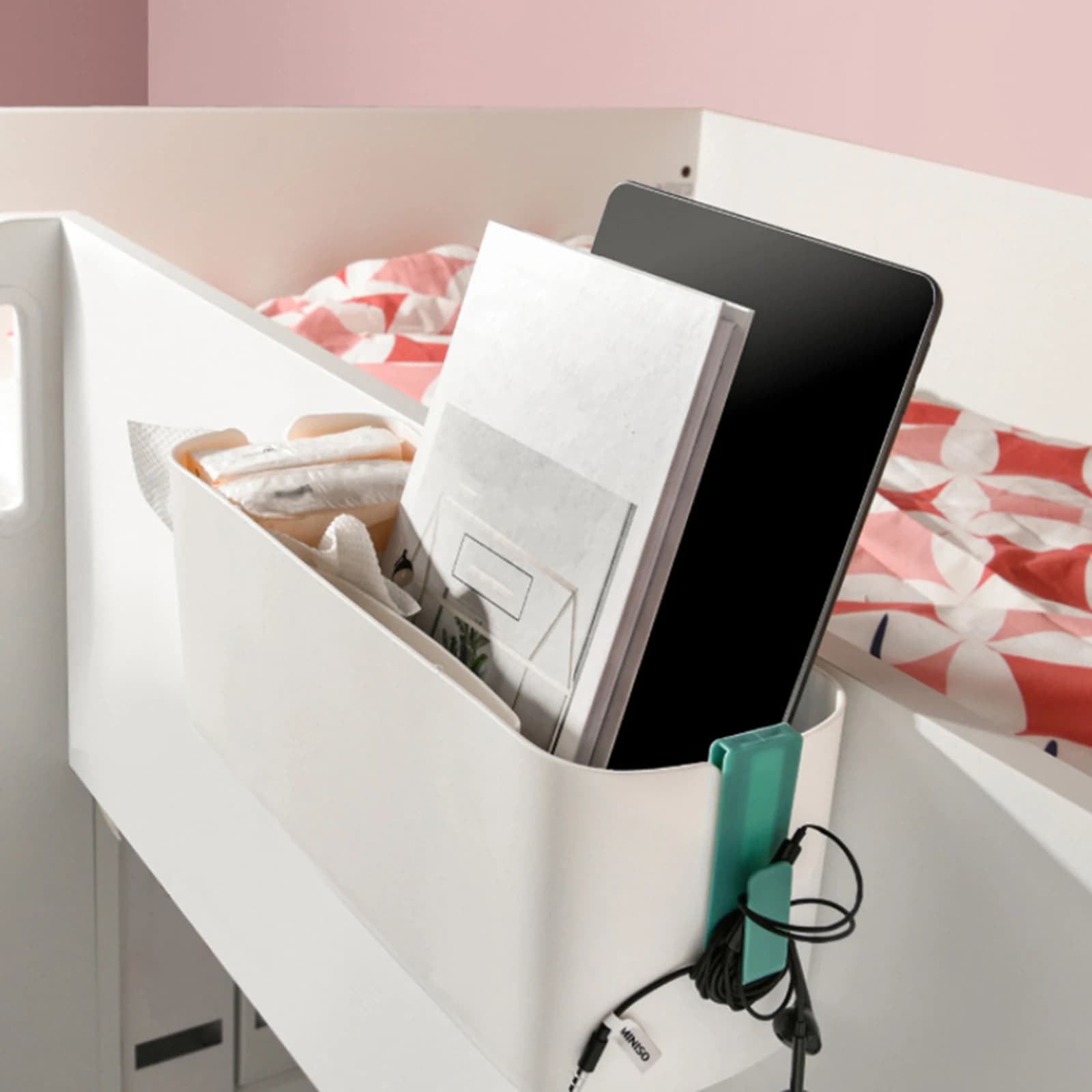 Portariviste con scatola organizer con ripiani a doppio gancio Borsa da appendere al letto Portaoggetti da comodino per letti a castello Scrivania Libro Telefono Bambini