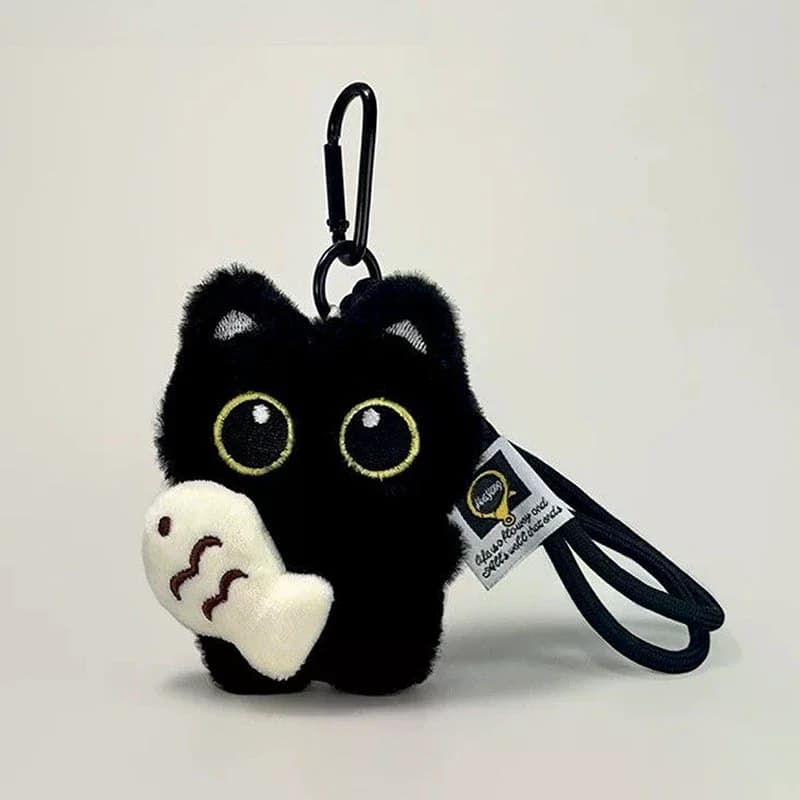 Ciondolo Peluche Gatto Nero Occhi Grandi, Accessorio per Zaino da Ragazza, Portachiavi per Coppie, Charm per Telefono, Accessori per Borse