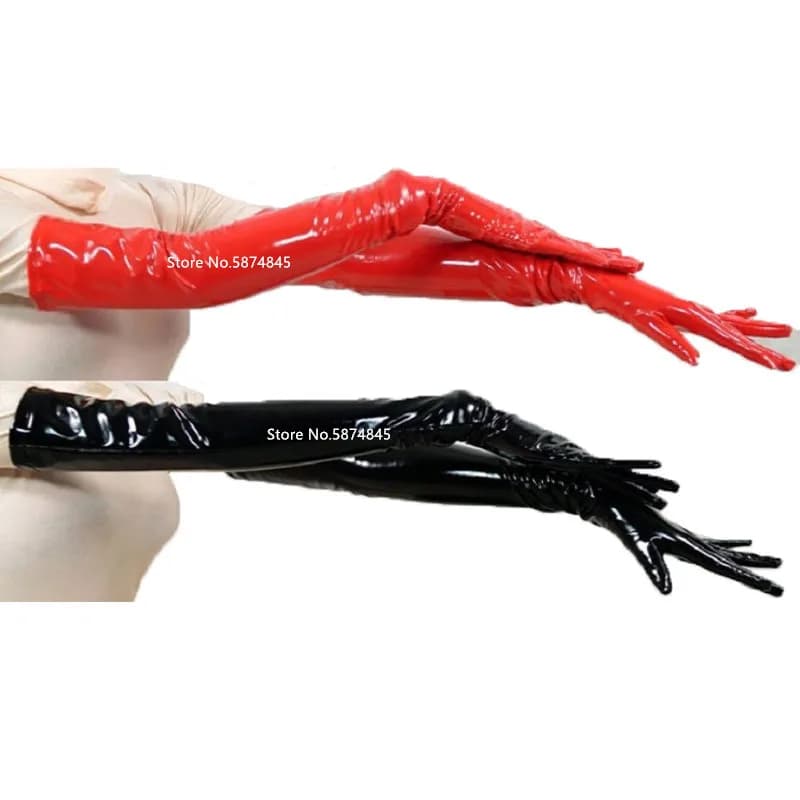 1 paio all'ingrosso PVC vinile Spandex Zentai lungo nero/rosso guanti da opera unisex in lattice Bondage Clubwear guanti in PVC