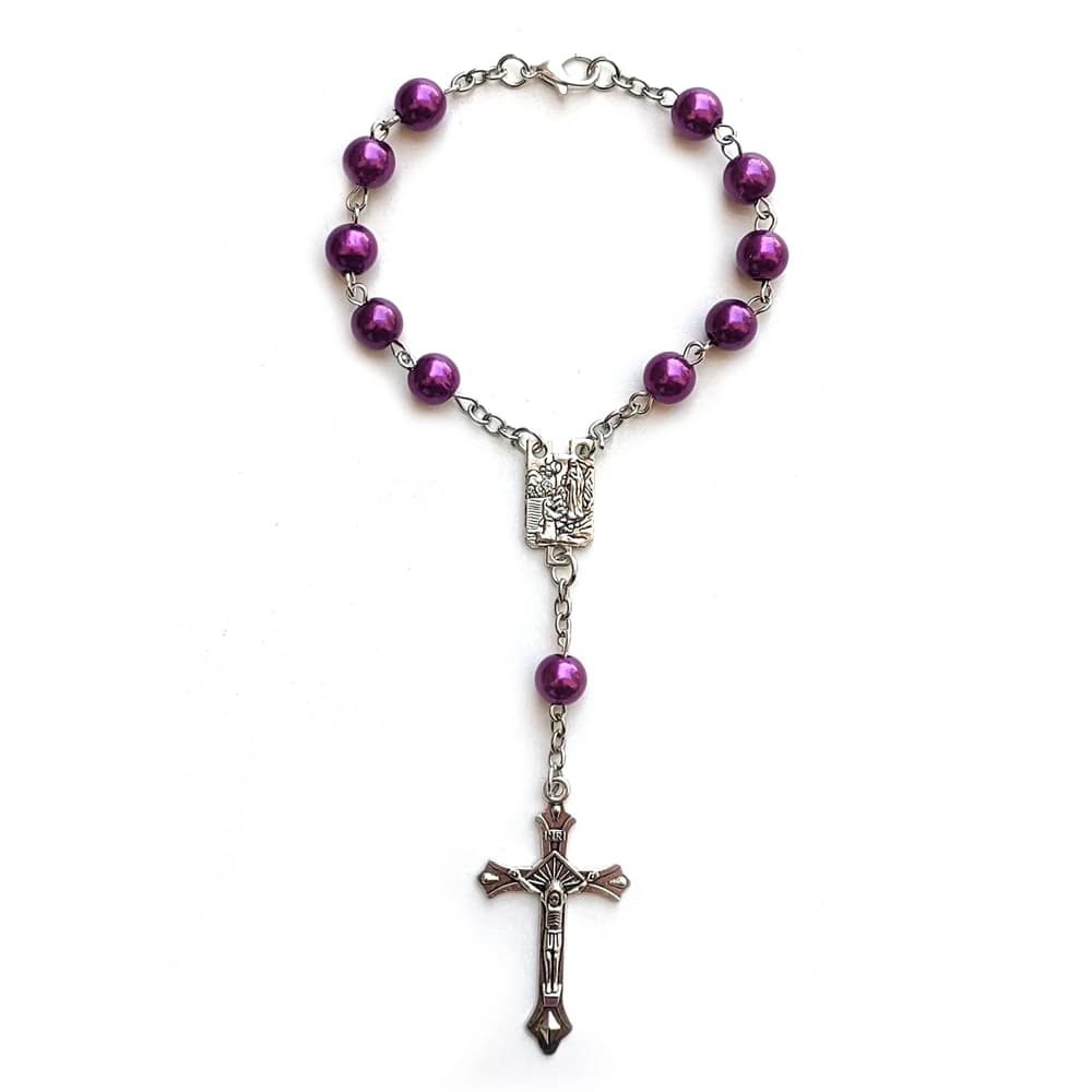 QIGO viola perline di plastica croce rosario bracciali auto ciondolo cattolico preghiera gioielli regalo
