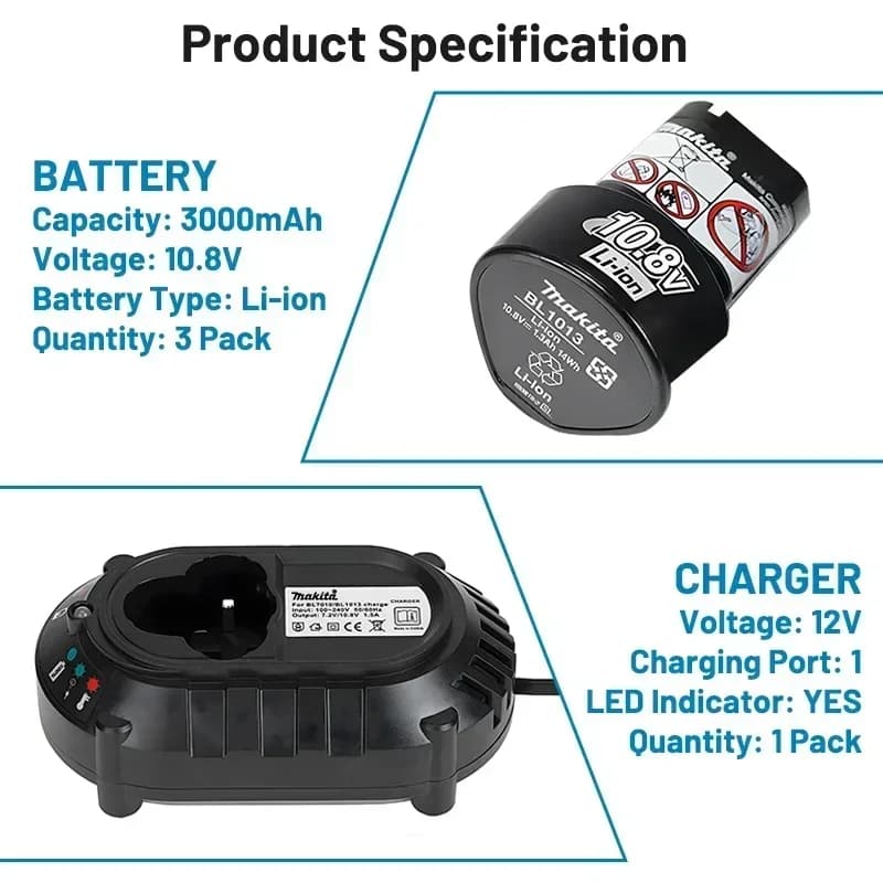 🔋 Batteria originale Makita 10.8V BL1013 BL1020 BL1030, caricabatterie Makita 10.8v/12V DF030D, batteria di ricambio 10.8v Makita.
