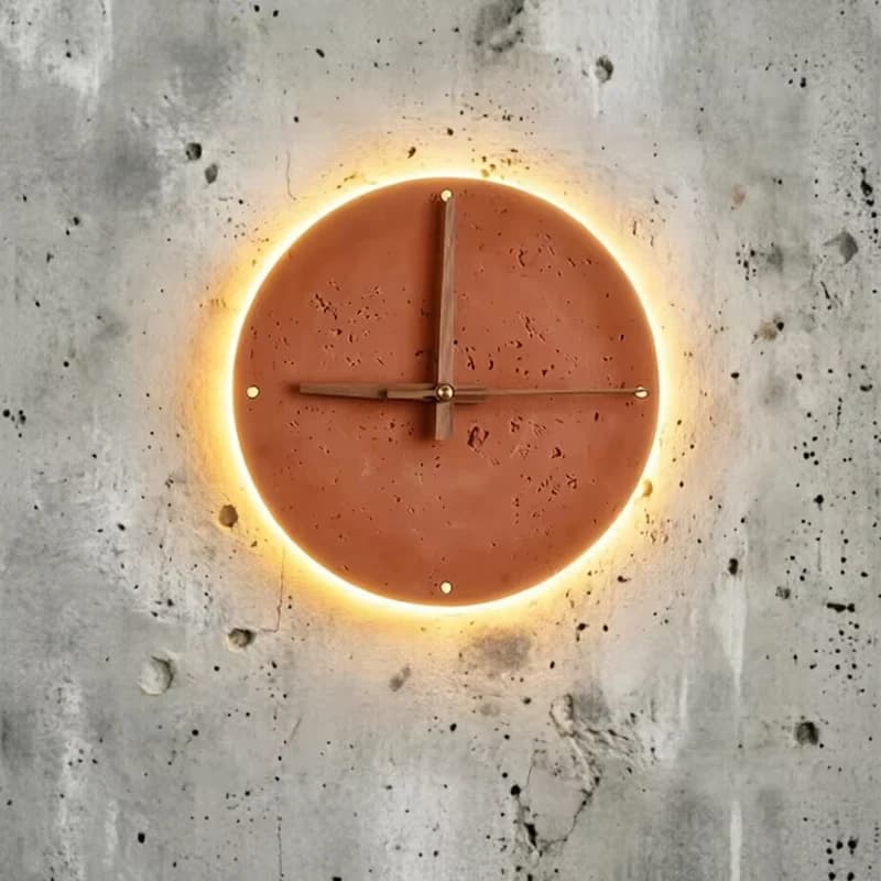Brick Red Stone Led Wall Sconce Clock Bedroom Foyer Bedside Corridor Restaurant Hotel Homestay Circular Lamp