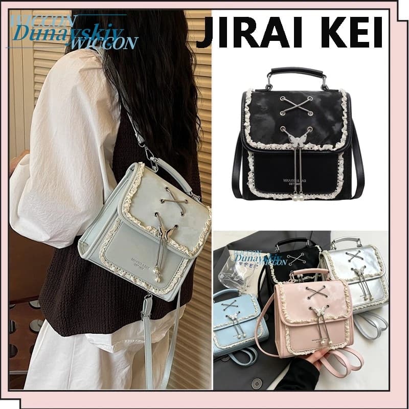 Zaino Jirai Kei Sweet Lace Butterfly Giapponese Bianco e Nero, Accessori Regalo per Uso Quotidiano, Feste, Carnevale, Halloween, Natale