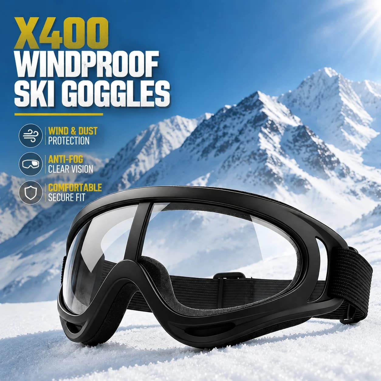 X400 Windproof Ski Goggles Cycling Running Dustproof Protective Eyewear for Outdoor Sports Delivery Rider CS Anti-Fog Glasses